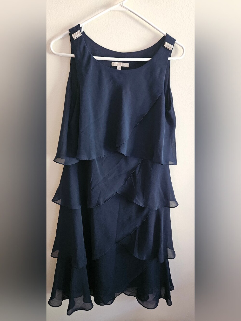 Signature Tessa Navy Layered  Tiered Formal Midi Dress.Wedding Guest, Homecoming